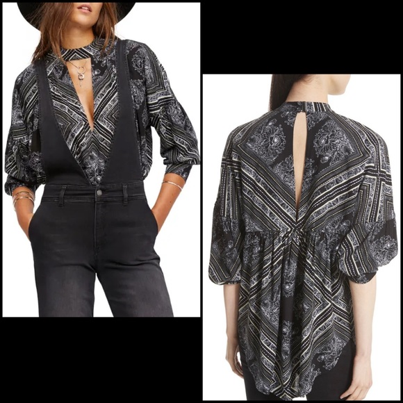 Free People Keyhole High Low Tunic Blouse - Picture 5 of 8